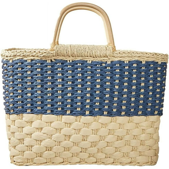 Kukuzhu Women Tote Bag Straw Woven Basket Handbag Trendy Summer Ladies Girls Picnic Beach Travel Shoulder Bag