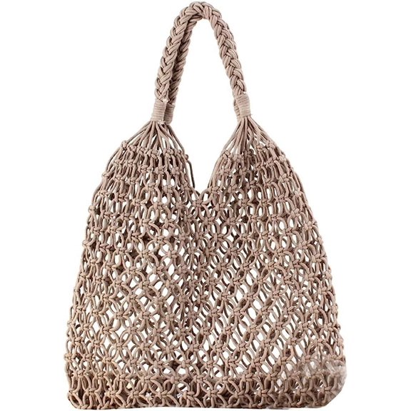 Kukuzhu Women Travel Straw Bag Fashion Handmade Fishing Net Beach Shoulder Bag Summer Casual Mesh Tote Bag