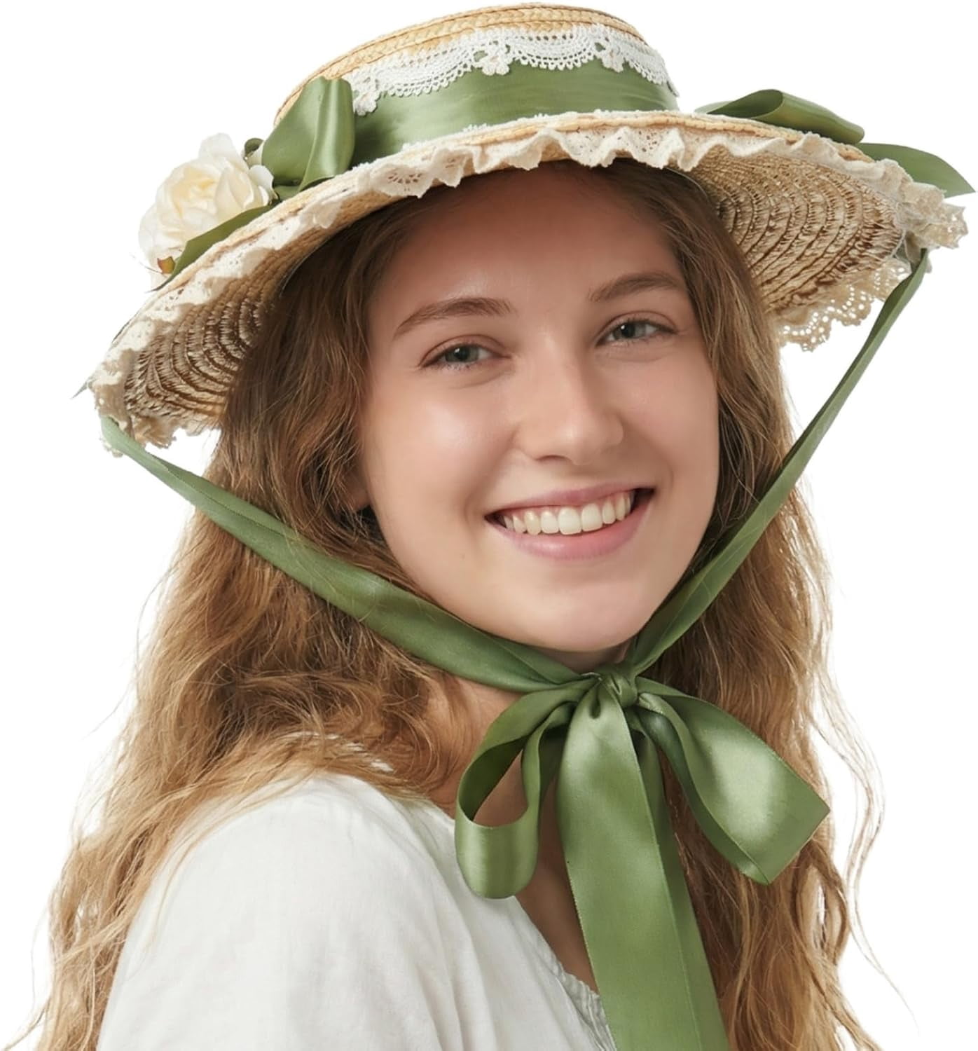 Kukuzhu Women Victorian Tea Party Sun Hat, Lolita Bows Flower Ribbon Flat Straw Hat Summer Beach Bonnet Cap for Travel