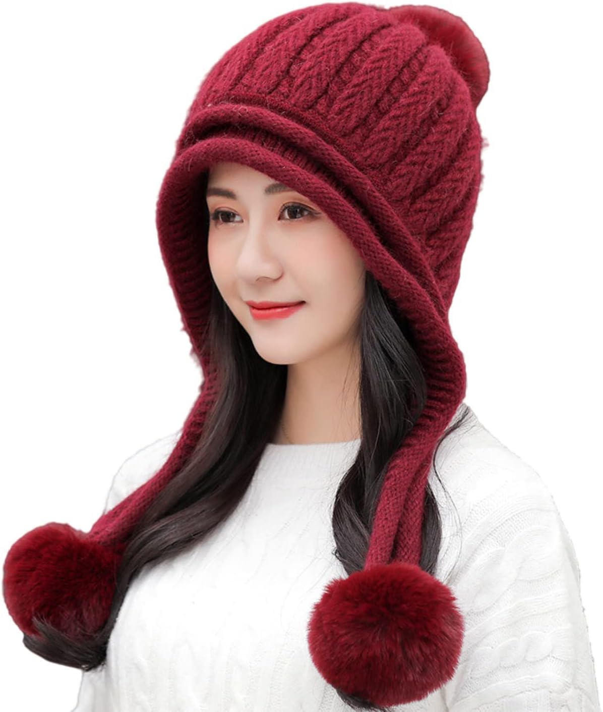 Kukuzhu Women Winter Peruvian Cover Ears Beanie Hat Ear Flaps Sherpa ...