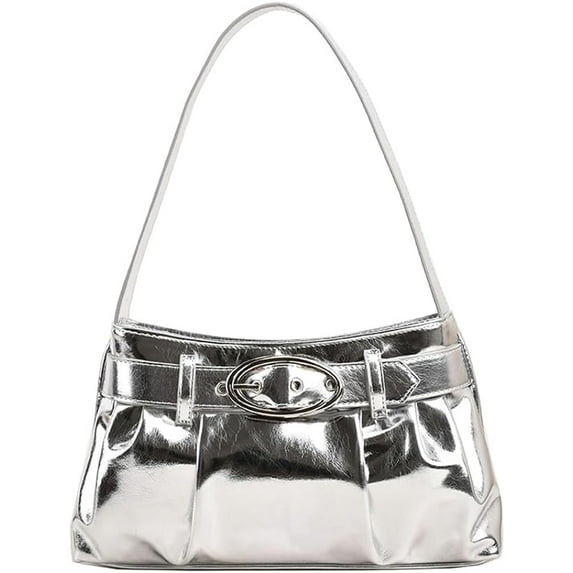Kukuzhu Women Y2k Sparkly Evening Handbag Punk Style Hobo Bag Silver Purse PU leather Clutch Retro Tote 2023