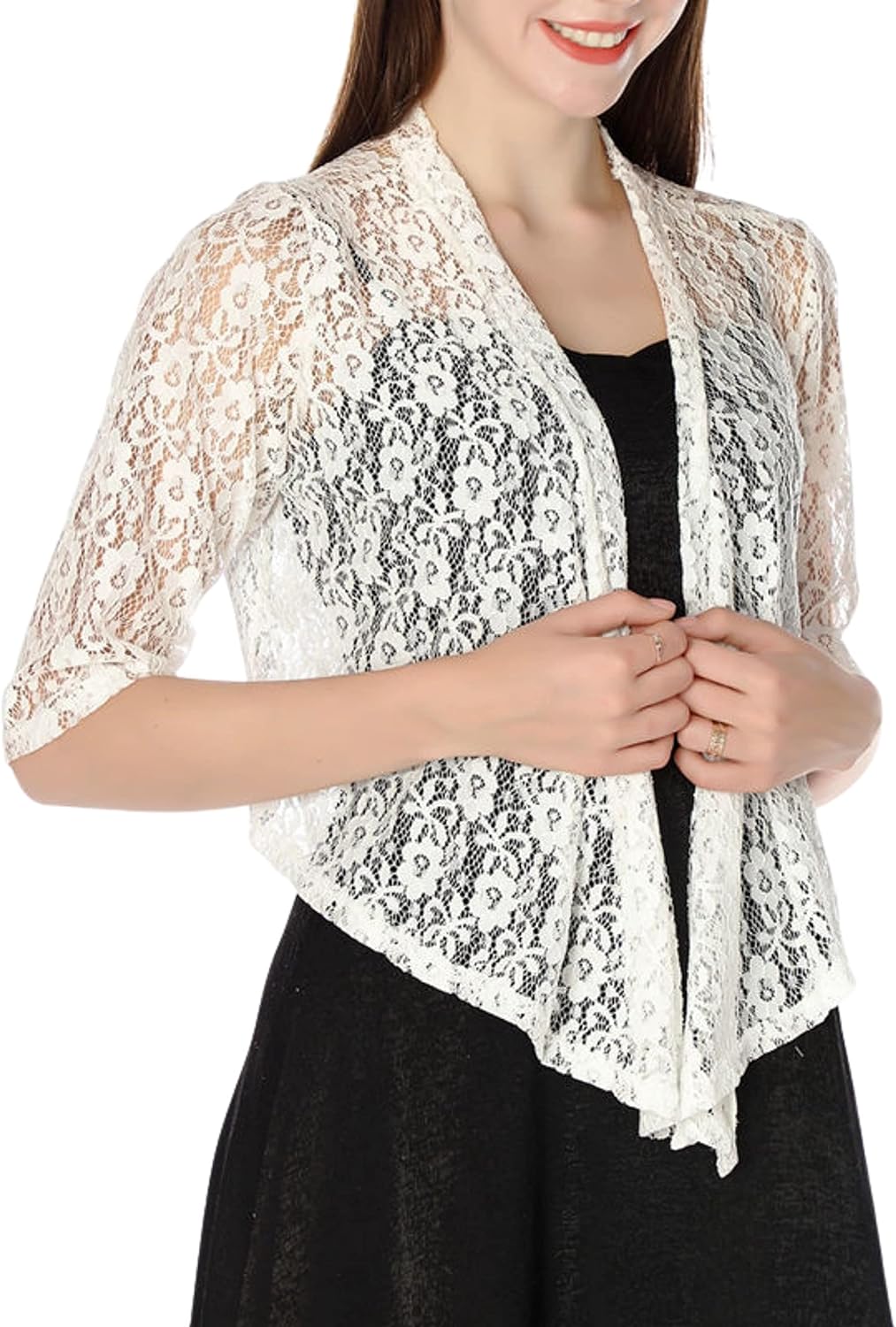 ZEE Fashion Womens New Crochet Front Open Ladies Short Sleeve Knitted Bolero Cropped Cardigan Shrug Top Plus Size, Black, 14-16