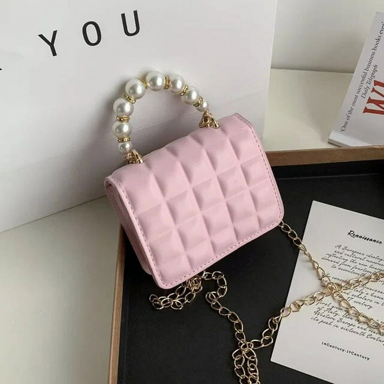 Kukuzhu Women s Bag Trend Leather Chain Shoulder Crossbody Bag with Pearl Handle Portable Chocolate Grid Solid Color Small Handbags Walmart