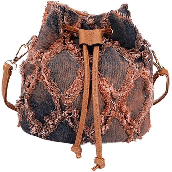 Kukuzhu Women's Bucket Bag Denim Shoulder Bag 90s Hobo Handbags Purse Retro Diamond Crossbody Bag