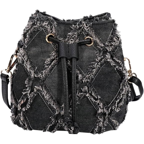 Kukuzhu Women's Bucket Bag Denim Shoulder Bag 90s Hobo Handbags Purse Retro Diamond Crossbody Bag