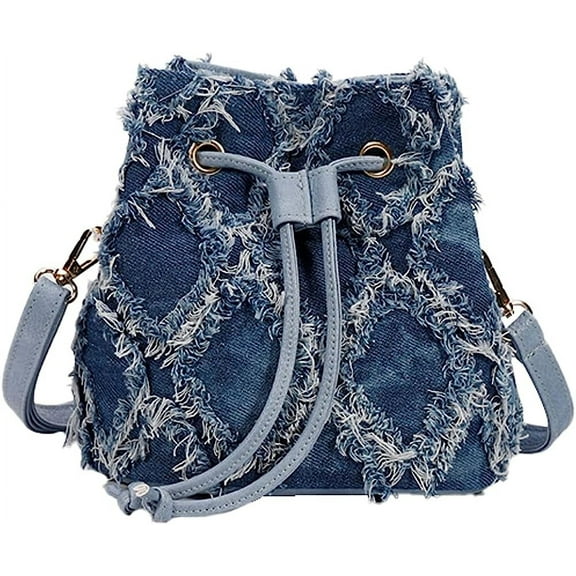 Kukuzhu Women's Bucket Bag Denim Shoulder Bag 90s Hobo Handbags Purse Retro Diamond Crossbody Bag