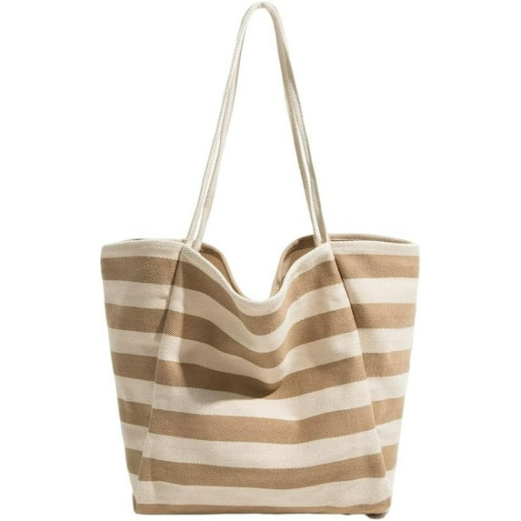 Kukuzhu Women's Canvas Bag Shoulder Bag Korean Casual Literary Fashion Contrast Handbag Small Fresh Striped Shoulder Bag