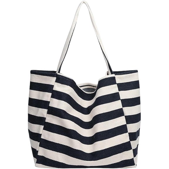 Kukuzhu Women's Canvas Bag Shoulder Bag Korean Casual Literary Fashion Contrast Handbag Small Fresh Striped Shoulder Bag