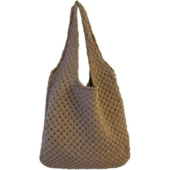 Kukuzhu Women's Crochet Tramp Bag Knitted Tote Bag Large Shoulder Tote Bag Vintage Woolen Shopping Bag Hand-Woven Bag