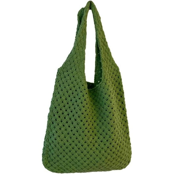 Kukuzhu Women's Crochet Tramp Bag Knitted Tote Bag Large Shoulder Tote Bag Vintage Woolen Shopping Bag Hand-Woven Bag
