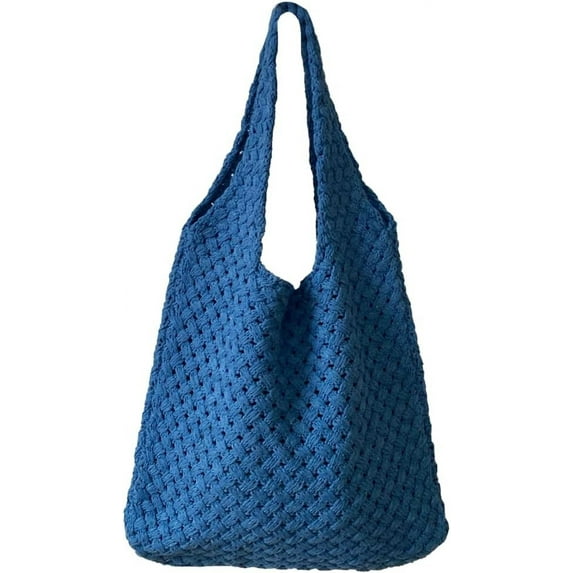 Kukuzhu Women's Crochet Tramp Bag Knitted Tote Bag Large Shoulder Tote Bag Vintage Woolen Shopping Bag Hand-Woven Bag