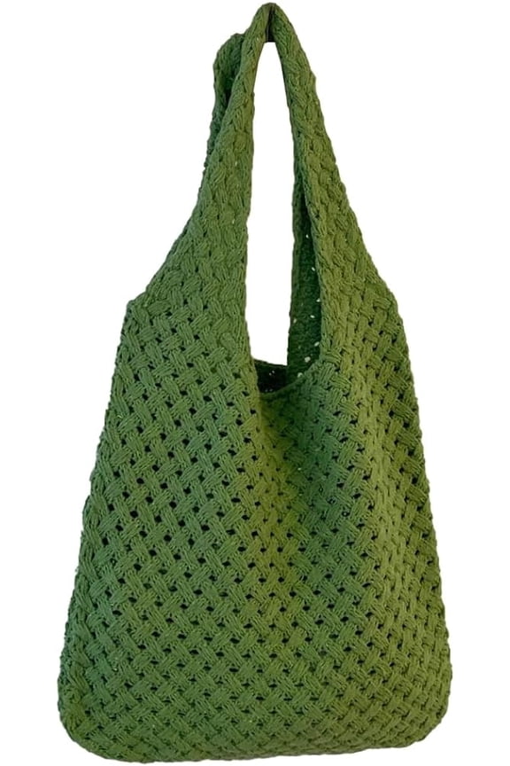 Women's Crochet Tramp Bag Knitted Tote Bag Large Shoulder Tote Bag Vintage Woolen Shopping Bag Hand-Woven Bag