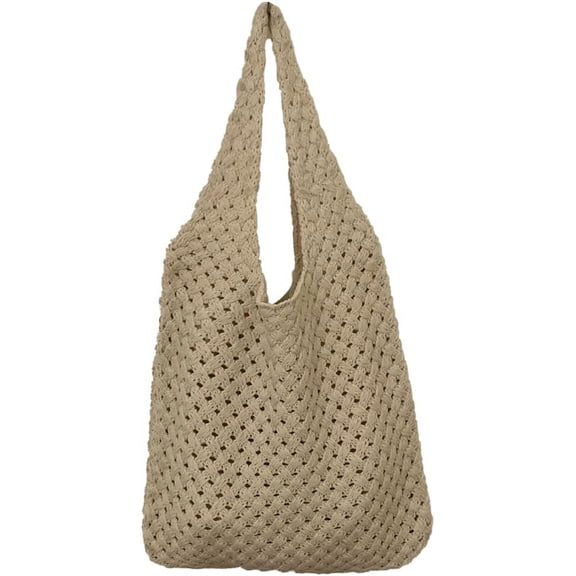 Kukuzhu Women's Crochet Tramp Bag Knitted Tote Bag Large Shoulder Tote Bag Vintage Woolen Shopping Bag Hand-Woven Bag