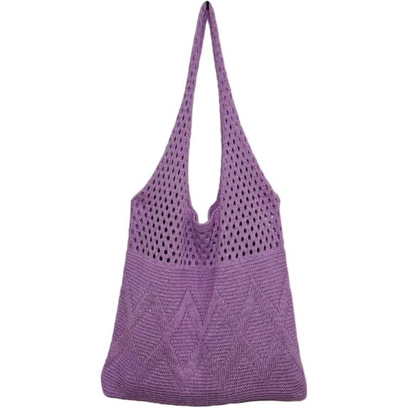 Kukuzhu Women's Crocheted Tote Bag Knitted Hobo Beach Bag Aesthetic Handmade Shoulder Handbag Cute Purse Travel Shopper