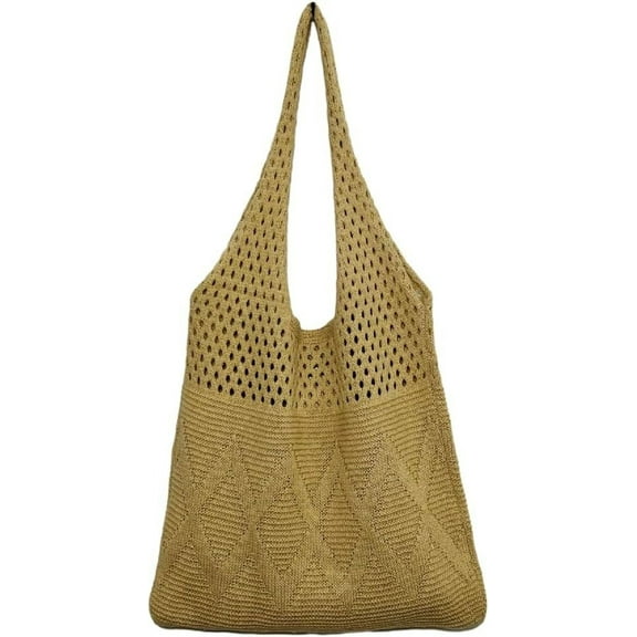 Kukuzhu Women's Crocheted Tote Bag Knitted Hobo Beach Bag Aesthetic Handmade Shoulder Handbag Cute Purse Travel Shopper