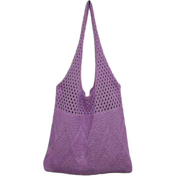 Kukuzhu Women's Crocheted Tote Bag Knitted Hobo Beach Bag Handmade Shoulder Handbag Cute Purse Travel Shopper