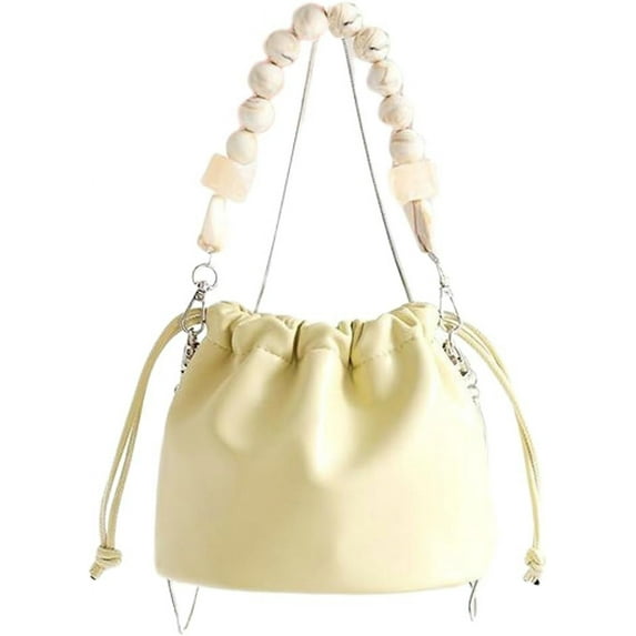Kukuzhu Women's Drawstring Bucket Bag Vintage Soft Leather Versatile Handbag Cute One-Shoulder Cross-Body Bag