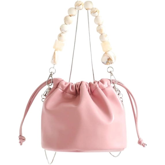 Kukuzhu Women's Drawstring Bucket Bag Vintage Soft Leather Versatile Handbag Cute One-Shoulder Cross-Body Bag