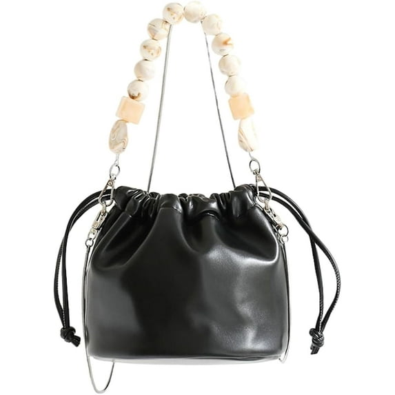 Kukuzhu Women's Drawstring Bucket Bag Vintage Soft Leather Versatile Handbag Cute One-Shoulder Cross-Body Bag