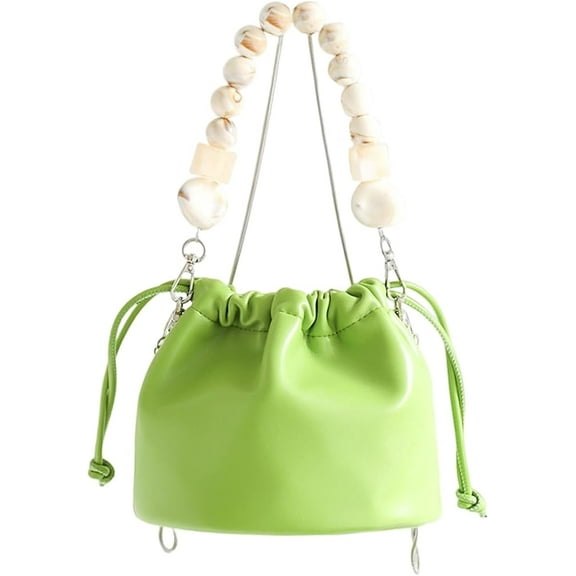 Kukuzhu Women's Drawstring Bucket Bag Vintage Soft Leather Versatile Handbag Cute One-Shoulder Cross-Body Bag