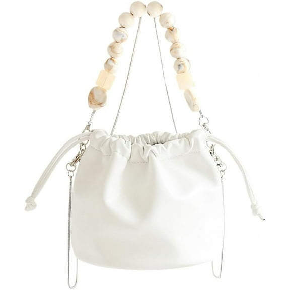 Kukuzhu Women's Drawstring Bucket Bag Vintage Soft Leather Versatile Handbag Cute One-Shoulder Cross-Body Bag
