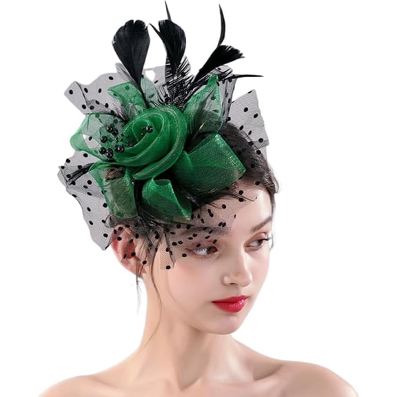 Kukuzhu Women's Fascinators Hats 20s 50s Pillbox Hat Tea Party Hats with Pearl Feather Mesh Veil Derby Hat for Wedding Cup Headpiece