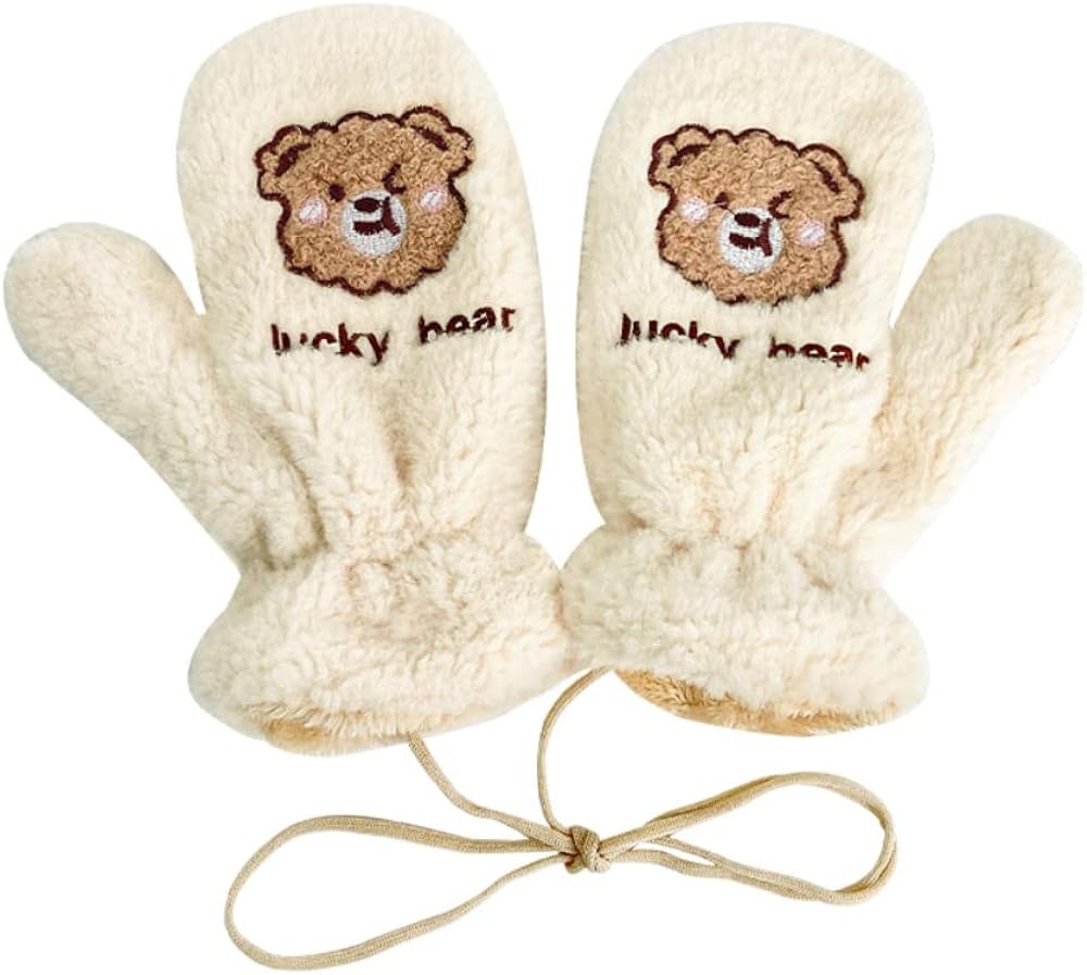 Kukuzhu Women's Faux Fur Fingerless Sherpa Lined Mittens Gloves Kawaii Aesthetics Bear