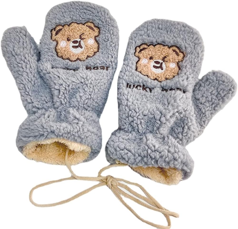 Kukuzhu Women's Faux Fur Fingerless Sherpa Lined Mittens Gloves Kawaii Aesthetics Bear