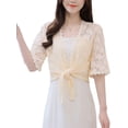 thumbnail image 1 of Kukuzhu Women's Floral Lace Tiefront Cardigan Cute Half Sleeve Sheer Bolero Shawl Cover Up, 1 of 7