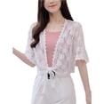 thumbnail image 1 of Kukuzhu Women's Floral Lace Tiefront Cardigan Cute Half Sleeve Sheer Bolero Shawl Cover Up, 1 of 7