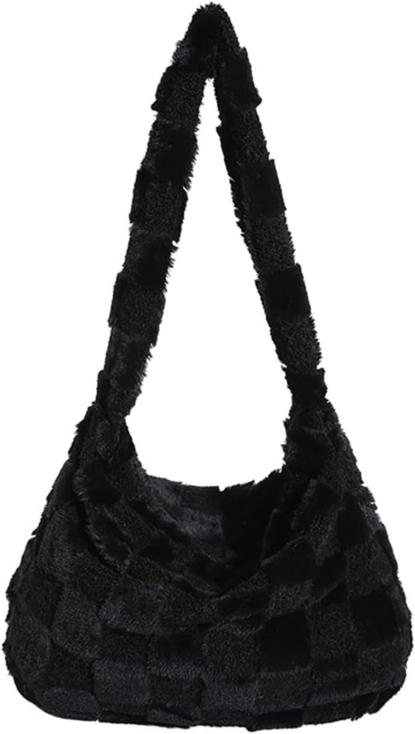 Kukuzhu Womens Furry Shoulder Crossbody Bag Faux Fur Hobo Lightweight