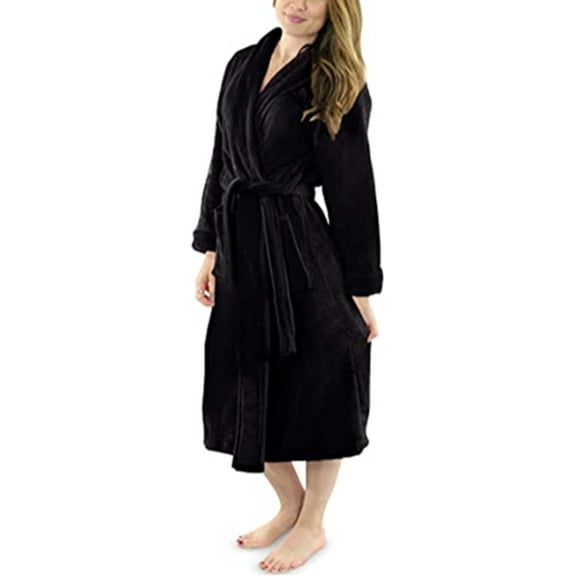Kukuzhu Women’s Fuzzy Fleece Kimono Bathrobe Long Sleeve Belted Shower Robe Sleepwear