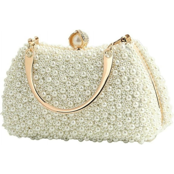 Kukuzhu Women's Handbag Elegant Pearl Evening Bag Fashion Purse Shiny Solid Color Clutch With Lock