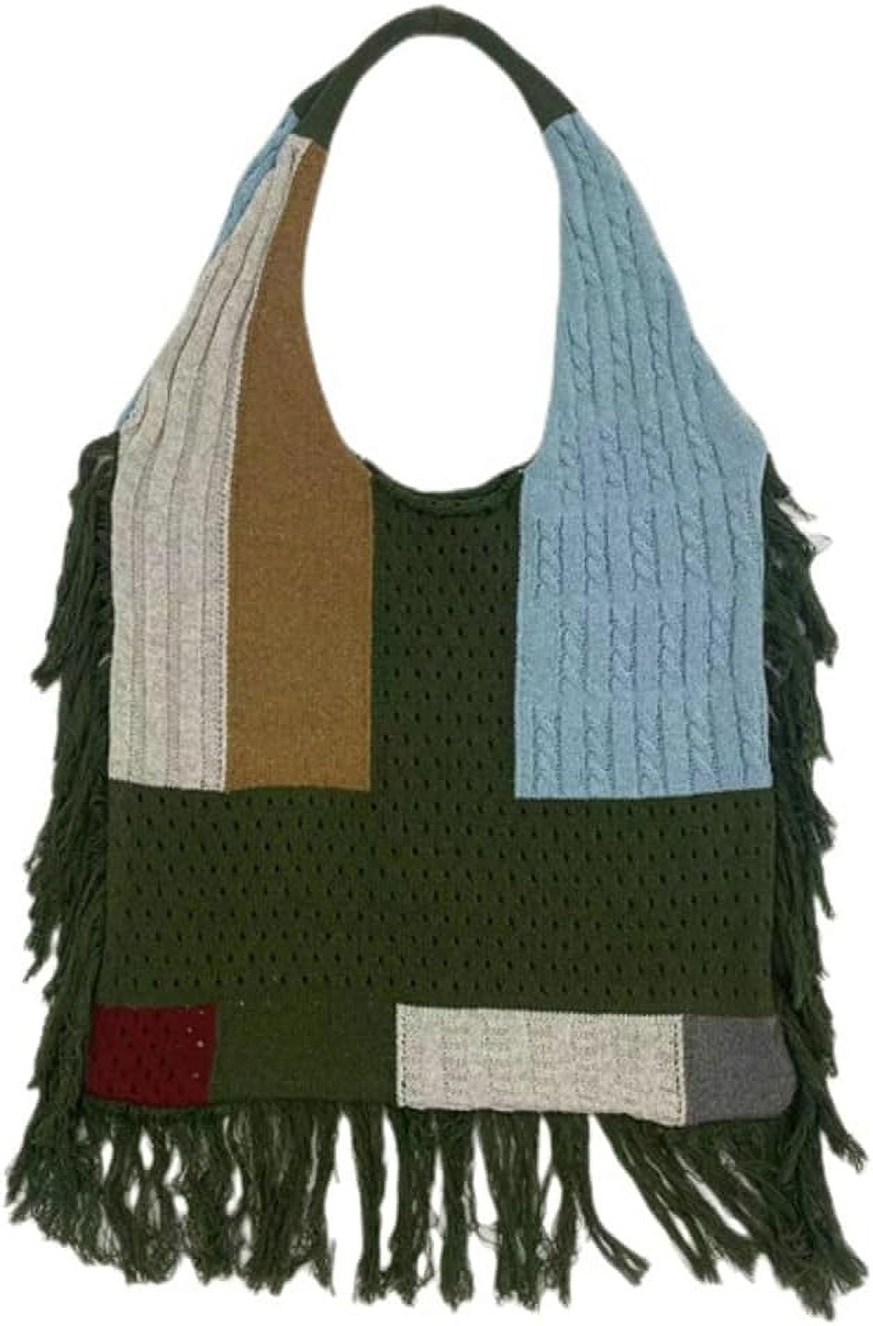 Women's Boho Fringe Denim Crossbody Bag - Blue, Velvet Leather Tassels, Large Capacity With Zipper - View #3