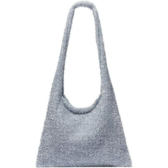 Kukuzhu Women's Handwoven Tote Bag Fashion Woven Hobo Bag Shiny Knitted Shoulder Handbags Purse