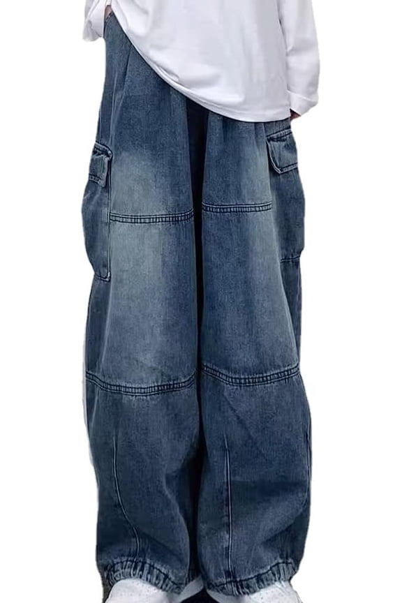 Women's High Waist Cargo Jeans Y2K Grunge Wide Leg Denim Pants Emo Goth Alternative Clothing Fairycore Streetwear