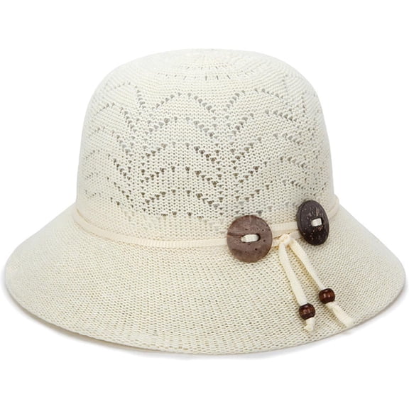 Kukuzhu Women's Lady's Summer Hollow Out Fisherman Hat Bucket Hat Sun Hat Travelling Hat with Buttons Bow Decor