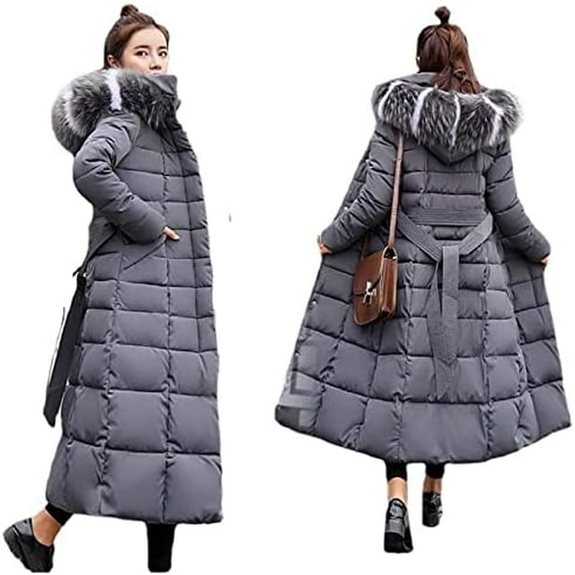 Kukuzhu Women's Long Down Coat with Fur Hood Maxi Down Parka Jacket