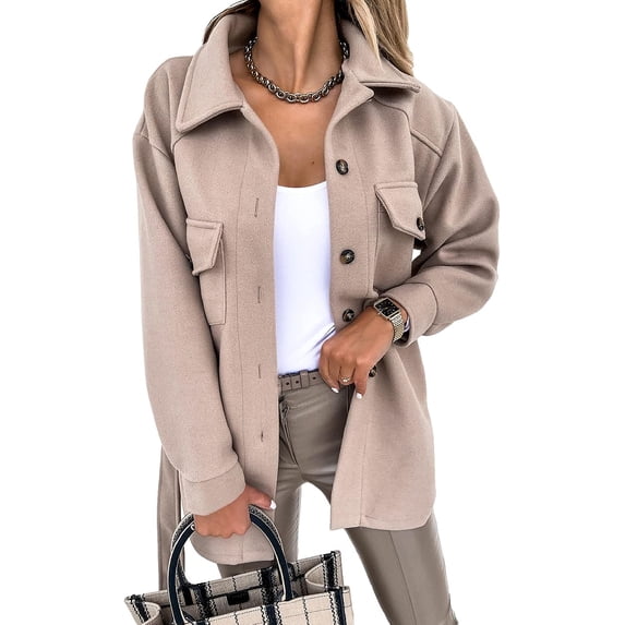 Kukuzhu Women’s Mid-Long Thick Overcoat Wool Blend Button Walking Coat with Waist Belt