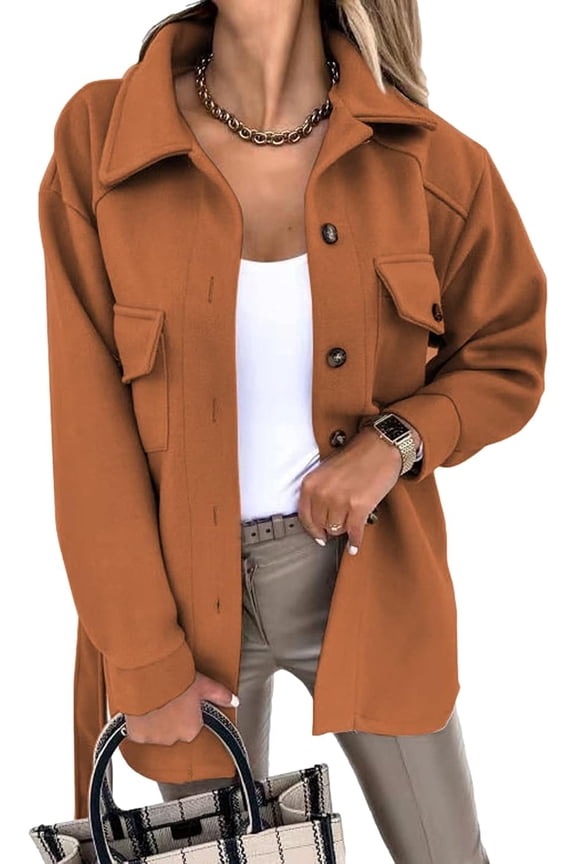 Women’s Mid-Long Thick Overcoat Wool Blend Button Walking Coat with Waist Belt