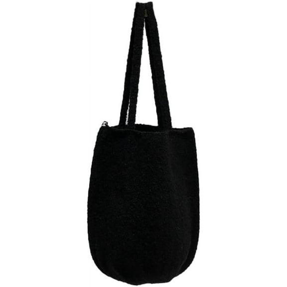 Kukuzhu Women's Plush Bucket Bag Autumn and Winter Atmosphere Double Strap Handbag Single Shoulder Egg Bag Handbag