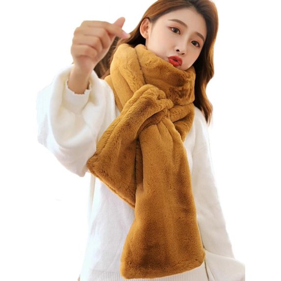 Kukuzhu Women's Plush Solid Color Scarf Warm Imitation Wool Grass Autumn And Winter Multifunctional Thickened Cross Scarf