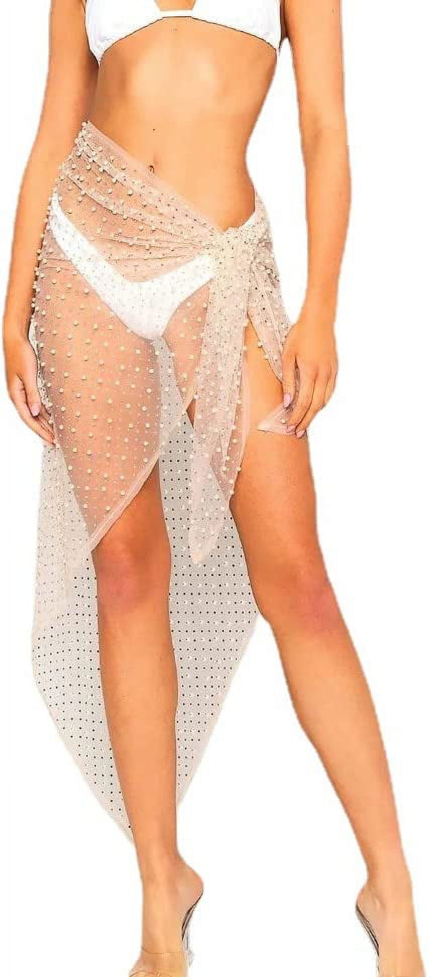VINICUNCA Women's Beach Cover Up Sarong – Semi-Sheer Chiffon Skirt With Rhinestones, Plus Size X-Large