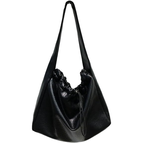 Kukuzhu Women's Shoulder Bag PU Leather Tote Bag Lightweight Hobo Purse Handbag Soft Top Handle Bag with Drawstring