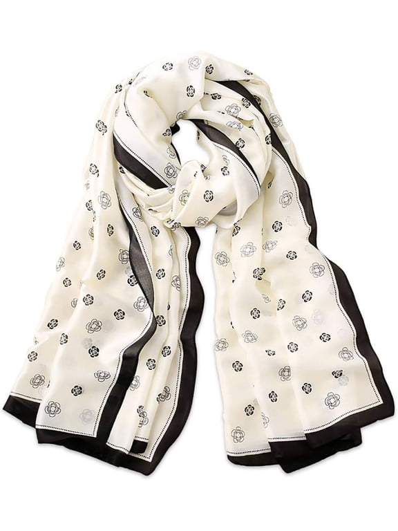 Women's Silk Scarves Floral Printed Flower Long Shawl Soft Wrap Sunscreen Cape Sweet And Elegant Style All Season