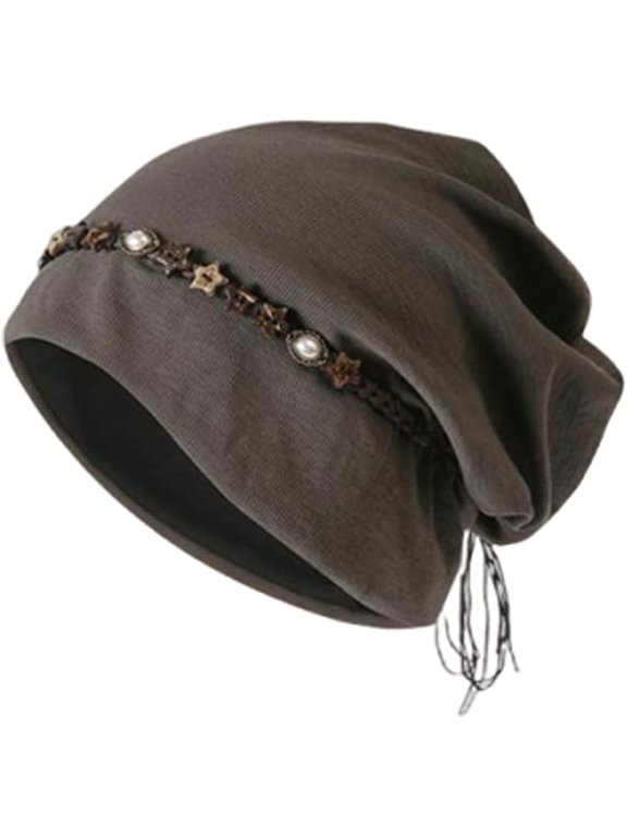 Women's Slouchy Beanie Hat Retro Stars Tassel Skull Cap Y2K Stylish Beanies Bonnet Stretch Hip-Hop Headwear