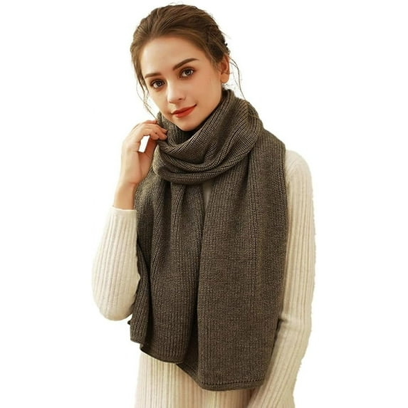Kukuzhu Women's Solid Ribbed Knit Scarf Soft Thick Vintage British Style Versatile And Warm