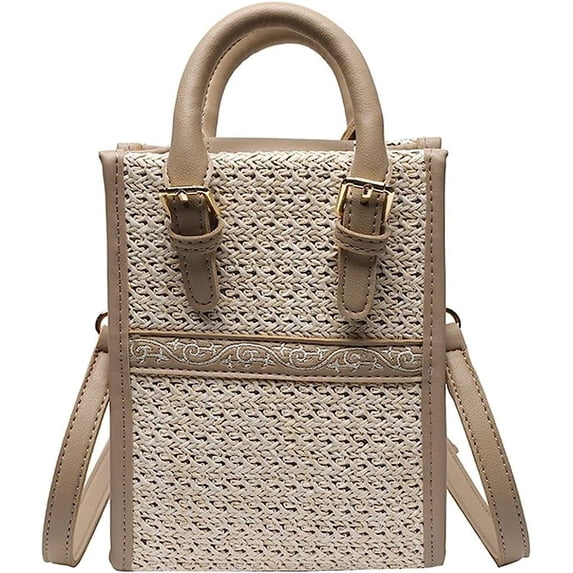 Kukuzhu Women's Straw Crossbody Bag Woven Shoulder Hobo Bay Leather Handbag Ethnic Style Purse Small Totes