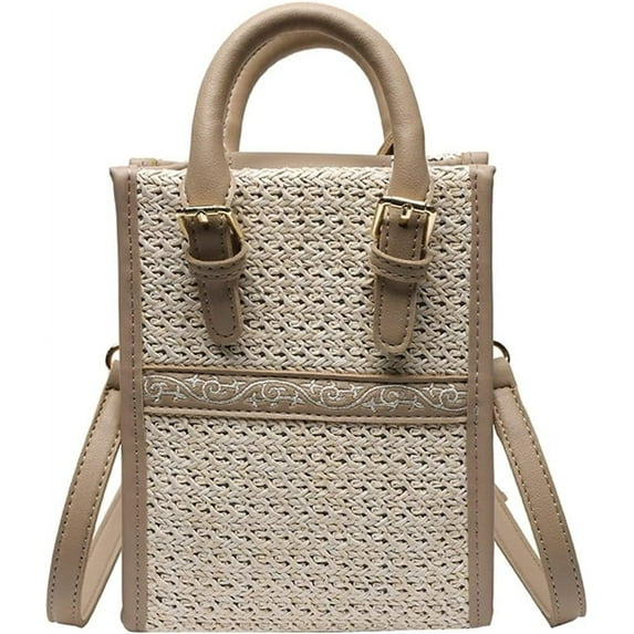 Kukuzhu Women's Straw Crossbody Bag Woven Shoulder Hobo Bay Leather Handbag Ethnic Style Purse Small Totes