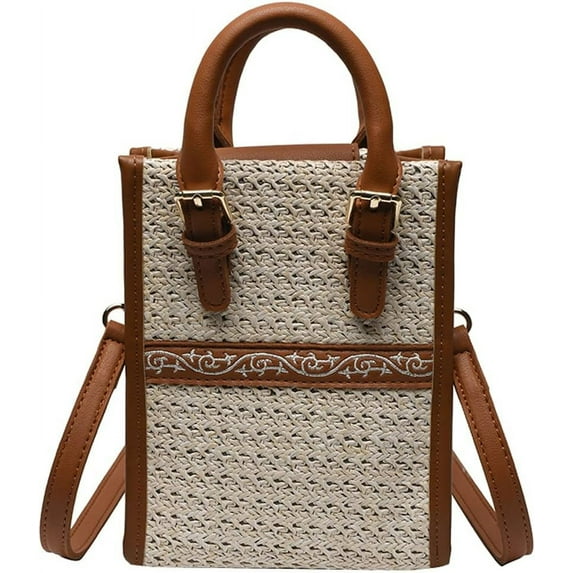 Kukuzhu Women's Straw Crossbody Bag Woven Shoulder Hobo Bay Leather Handbag Ethnic Style Purse Small Totes